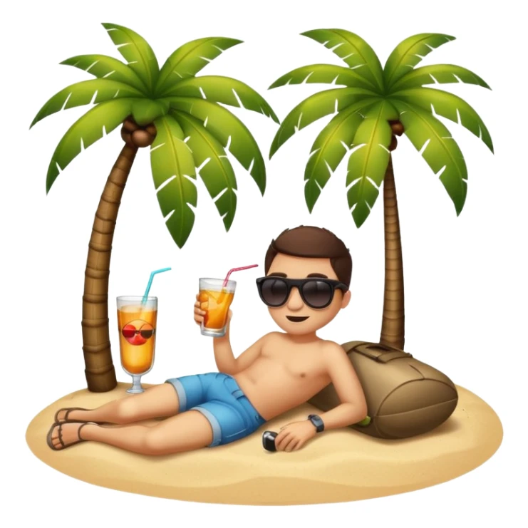 A round bomb in sunglasses sipping a drink and laying under a palm tree sticker