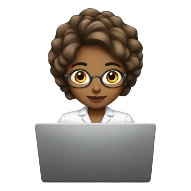 Medium hair Brown girl, computer science intern with a laptop sticker