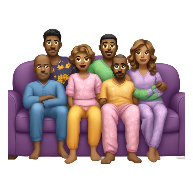 Six people in matching pajamas on couch sticker