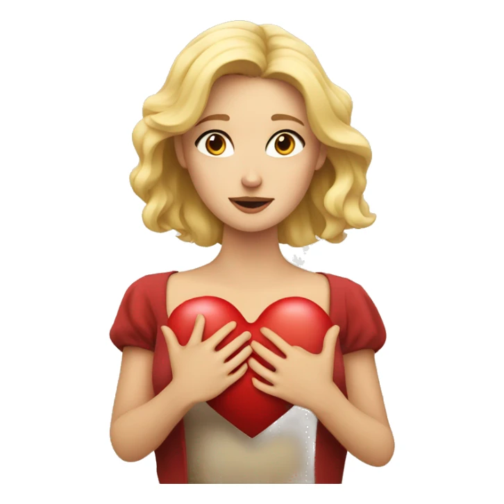 A European blonde woman holds her heart in her hands sticker