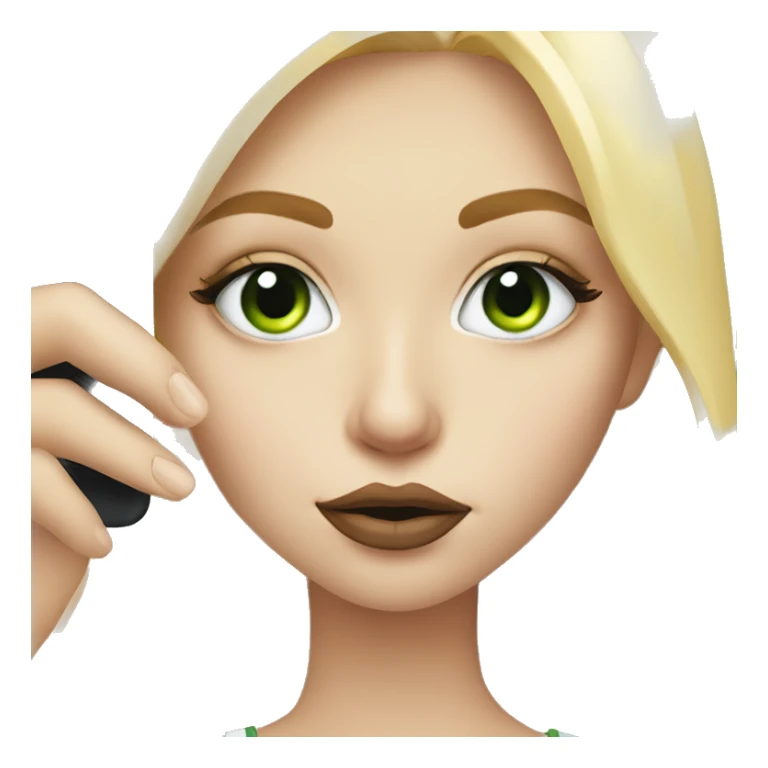 white green eyed blonde girl taking a selfie with duck lips sticker