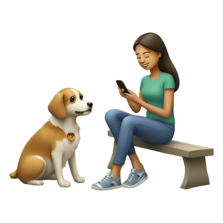 girl sitting outdoors with dog using her iphone for dog's health consult sticker