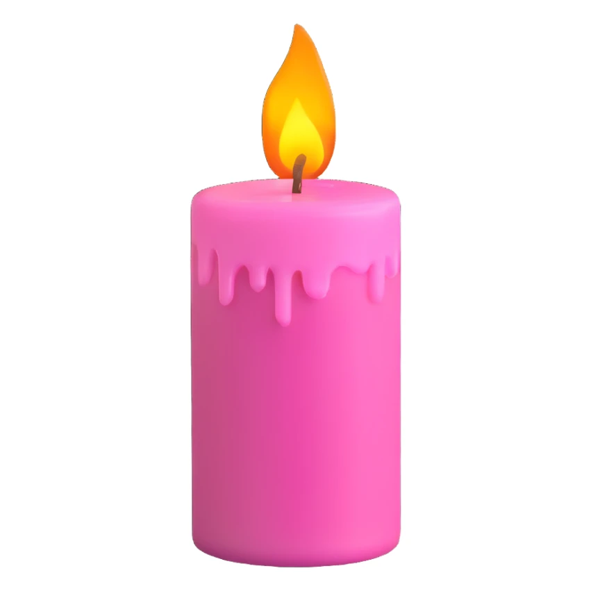 Draw a pink candle with a flame on it at an angle of 15 degrees from the vertical. sticker