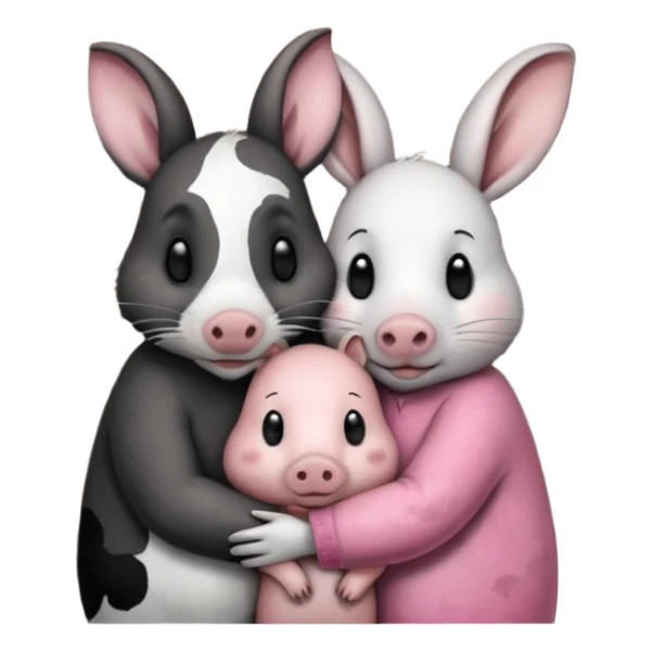 Home of rat, pig, cow, rabbit hugs sticker
