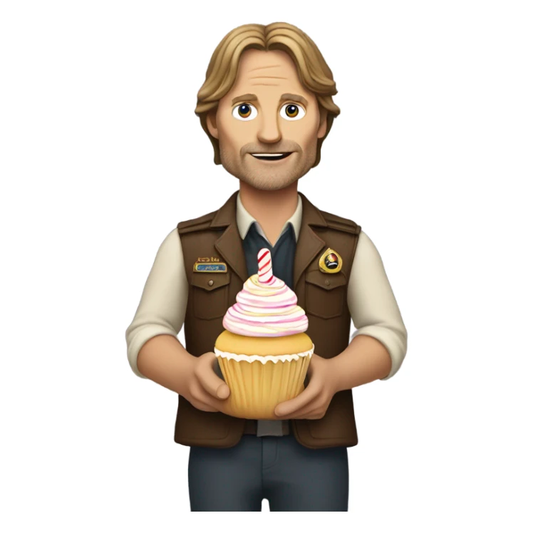 Viggo Mortenson as Captain Fantastic carrying a birthday cupcake sticker