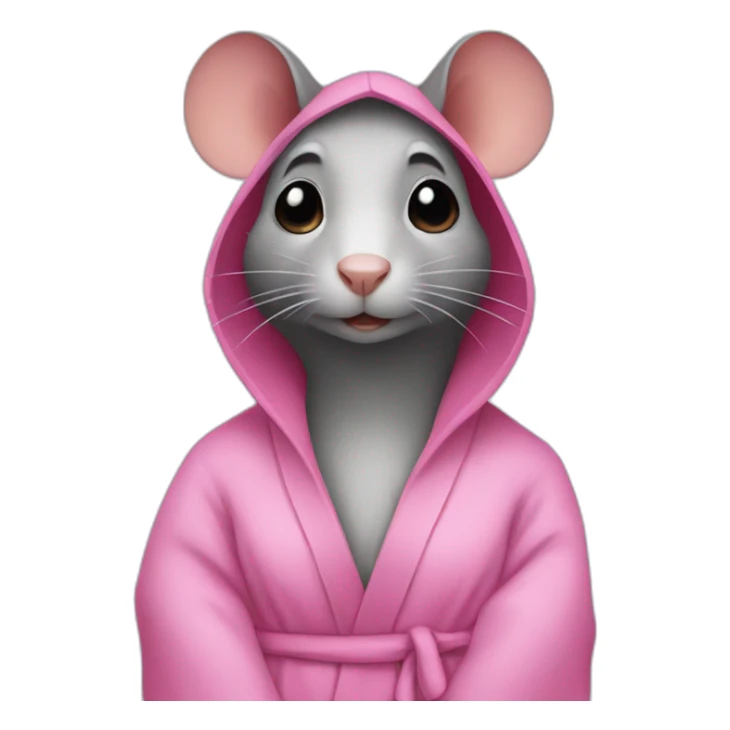 a rat female with a pink bathrobe and black hair sticker