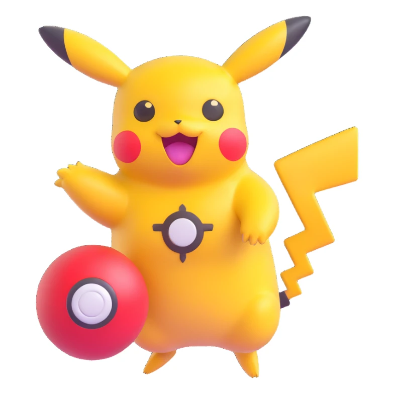 Pikachu waiting with a spinning Pokéball, cheerful expression, loading icon, modern emoji style sticker