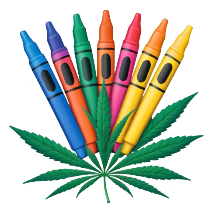 a pack of crayola markers with cannabis leaf sticker