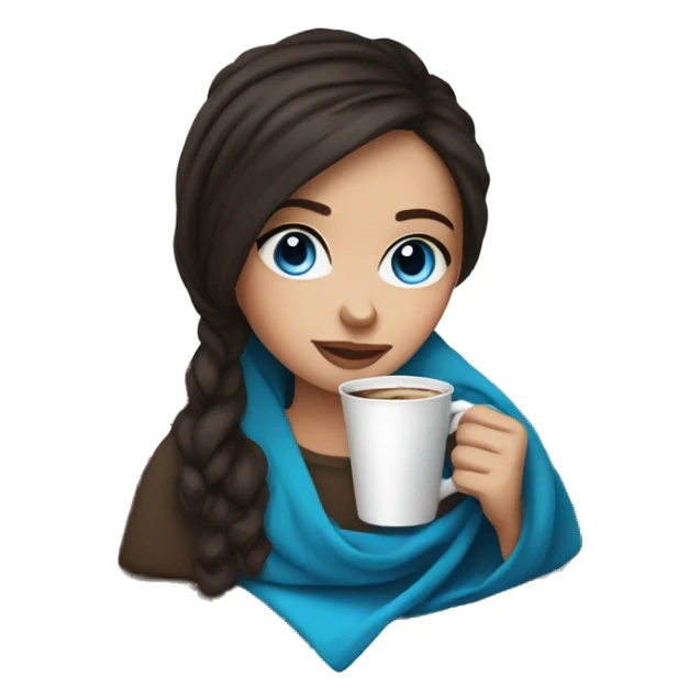  Cute dark Brunette girl with blue eyes wrapped in blanket drinking coffee sticker