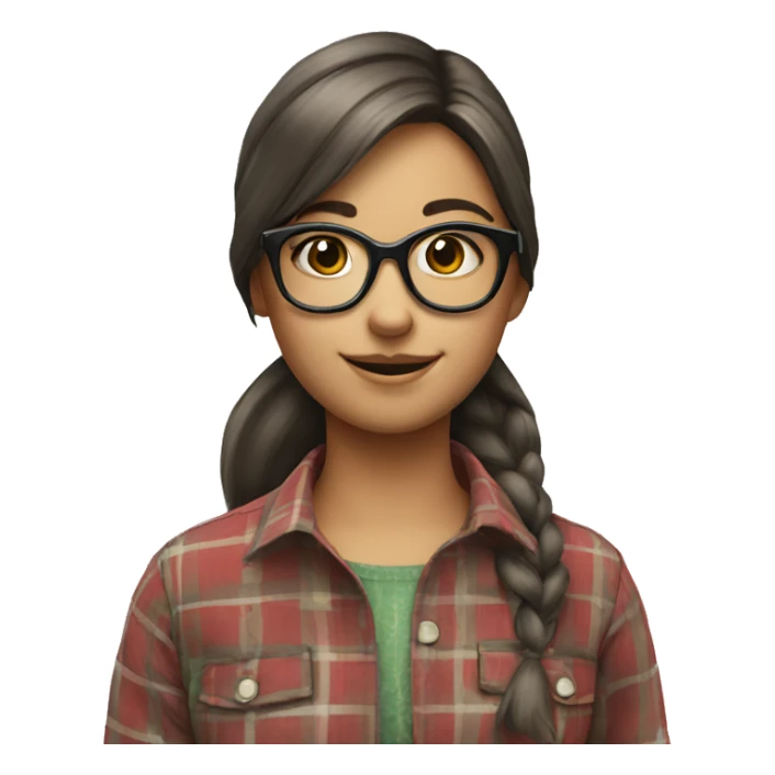 smiling girl in plaid shirt with Glases sticker