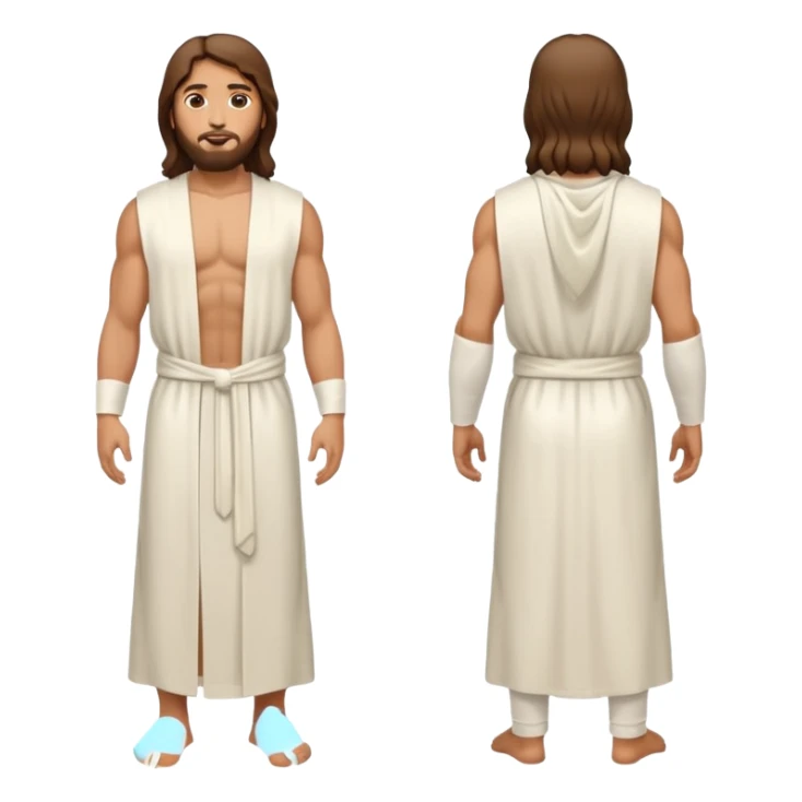 fullbody jesus christ jacked, sleeveless white robe front and backview sticker
