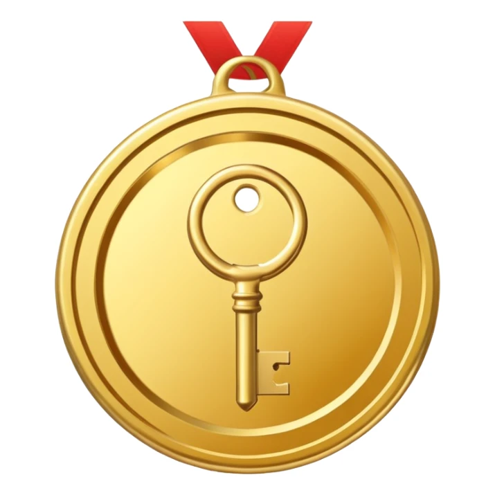 a gold medal with a key engraved on it sticker