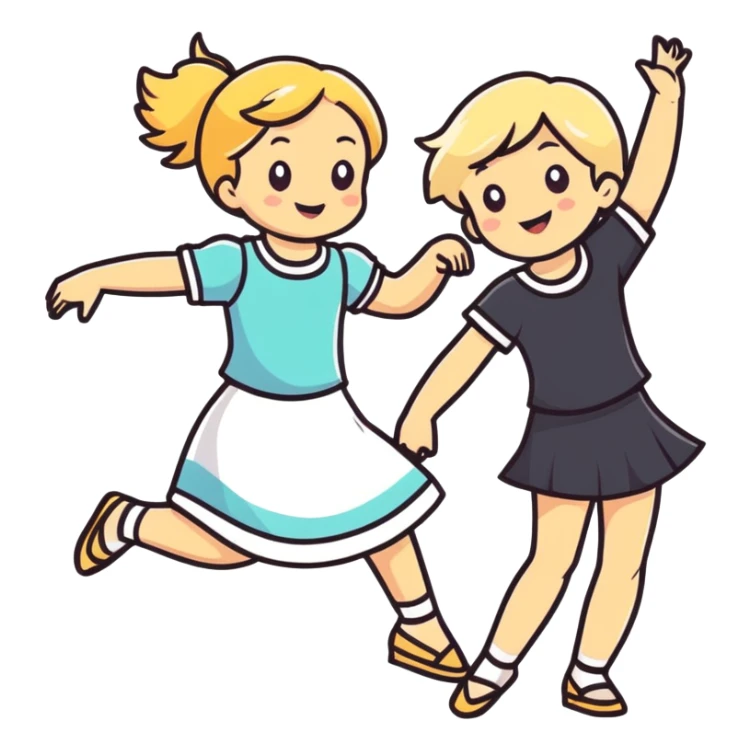 blonde girl dancing with a blonde children sticker