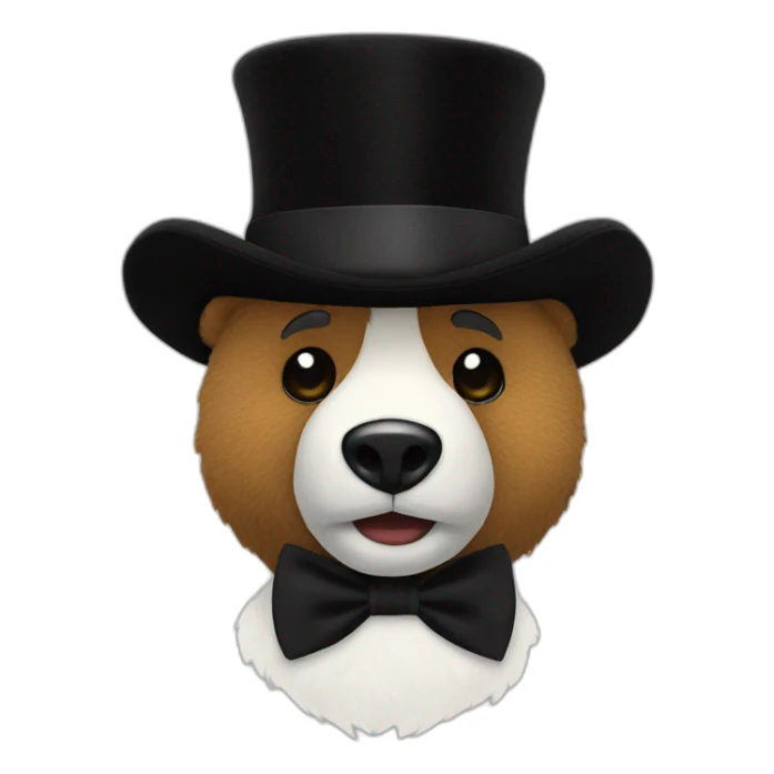 Bear Plush Toy with black bow tie and black top hat sticker