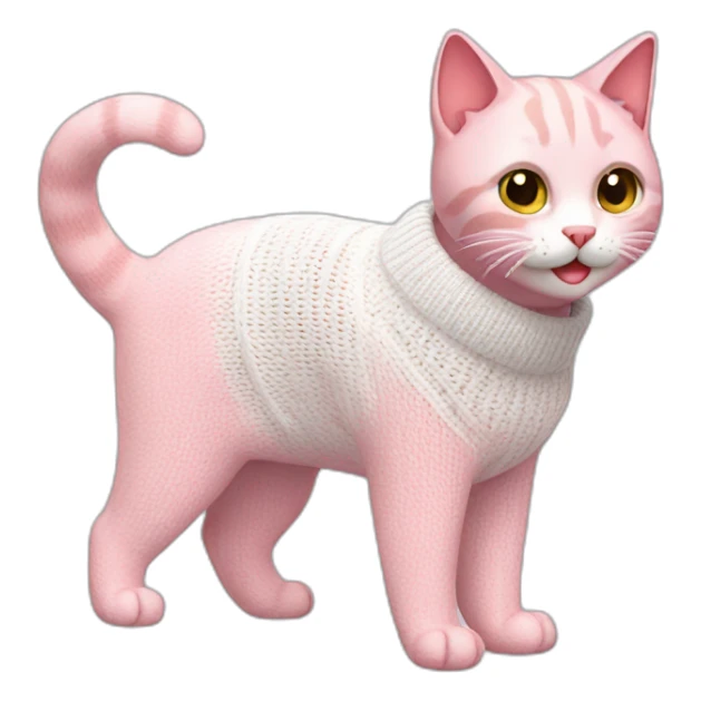Smiling pink cat wearing white knitted sweater sticker