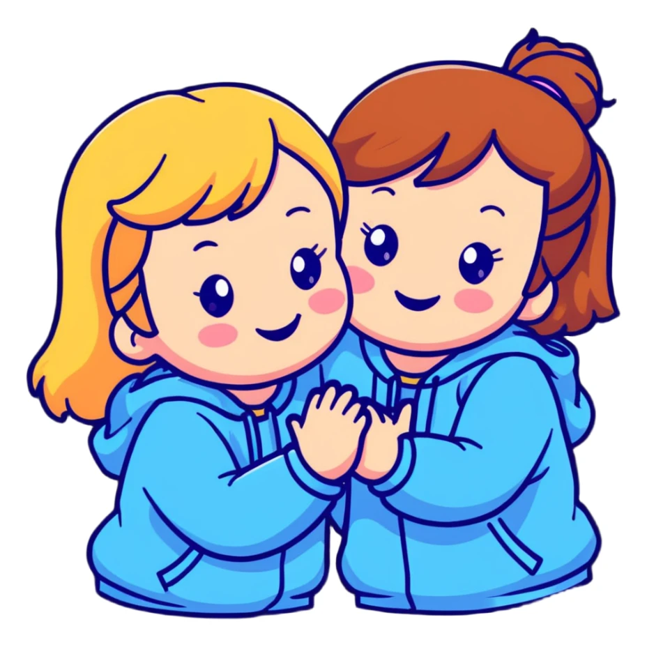 Two adorable girls with their cheeks touching, smiling, friendship pose sticker