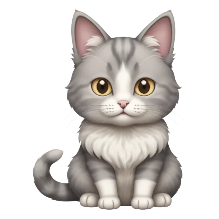 a realistic looking very fluffy grey and white cat sitting up straight sticker