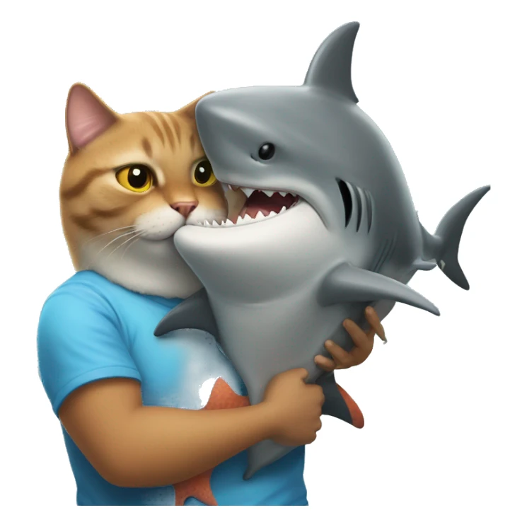 Cat hugs a shark who is actually it’s best friend  sticker