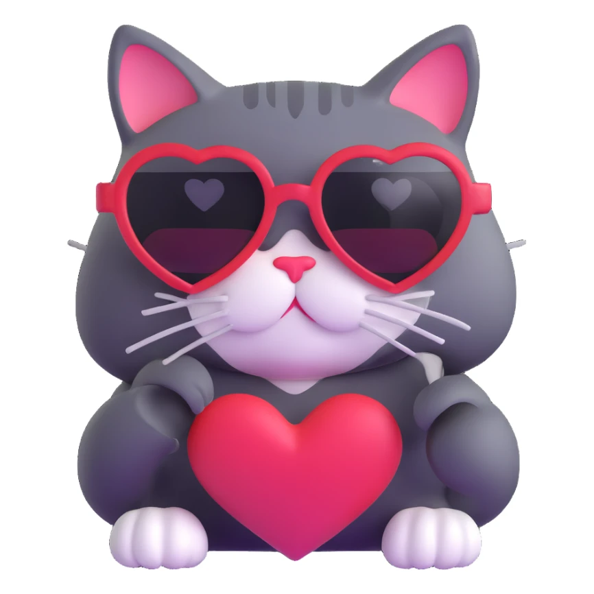 cat wearing heart-shaped sunglasses sticker
