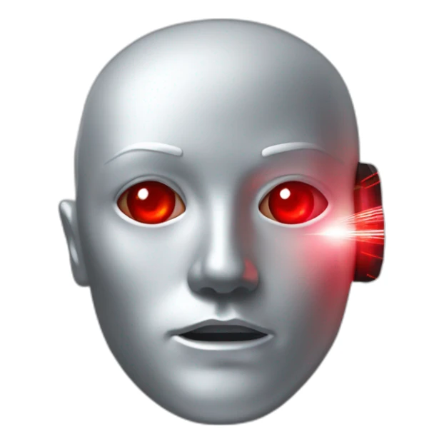 A silver human head with red laser beam streaking out of eyes  sticker