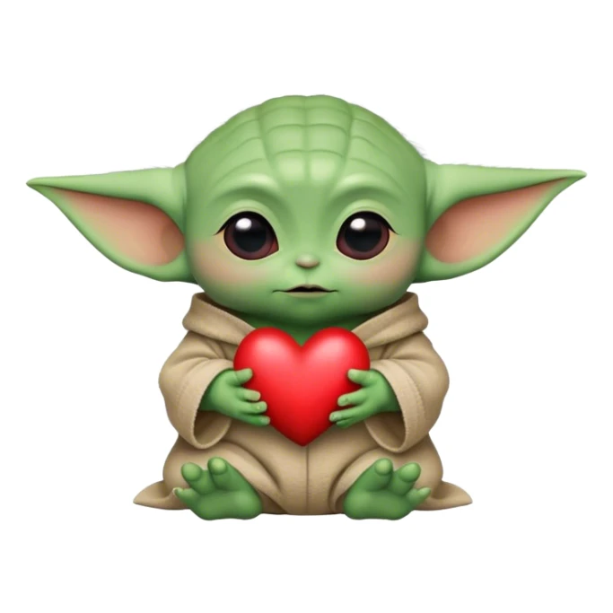 Baby Yoda with a heart sticker