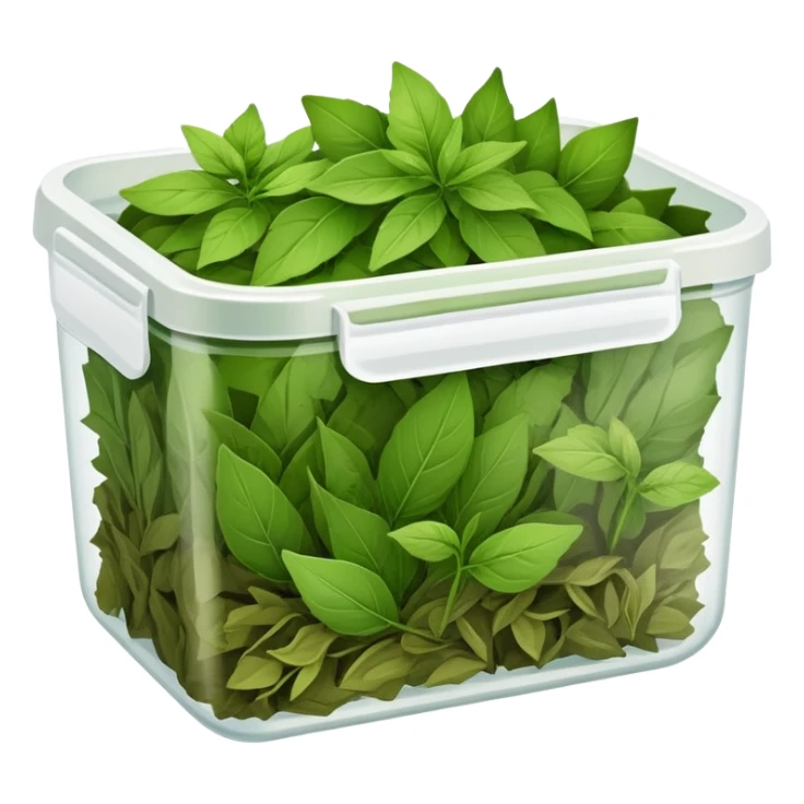 small plastic container with green dried herbal leaves which are clumped together sticker