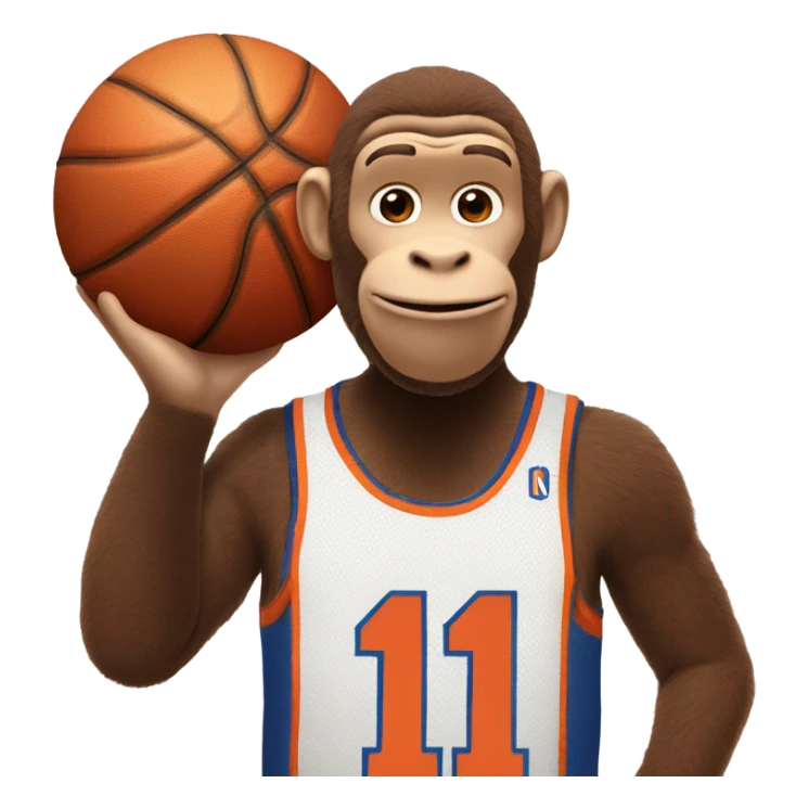 Curious George wearing a knicks jersey number 11, holding a basketball  sticker