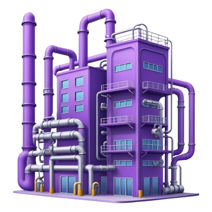 hi tech factory building with pipes in violet tones sticker