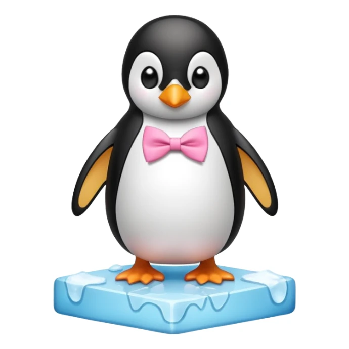 penguin, pink bow tie, standing on small ice melting block sticker