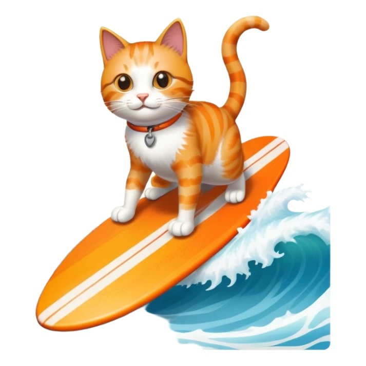 cat hanging ten (surfing) on a longbaord sticker