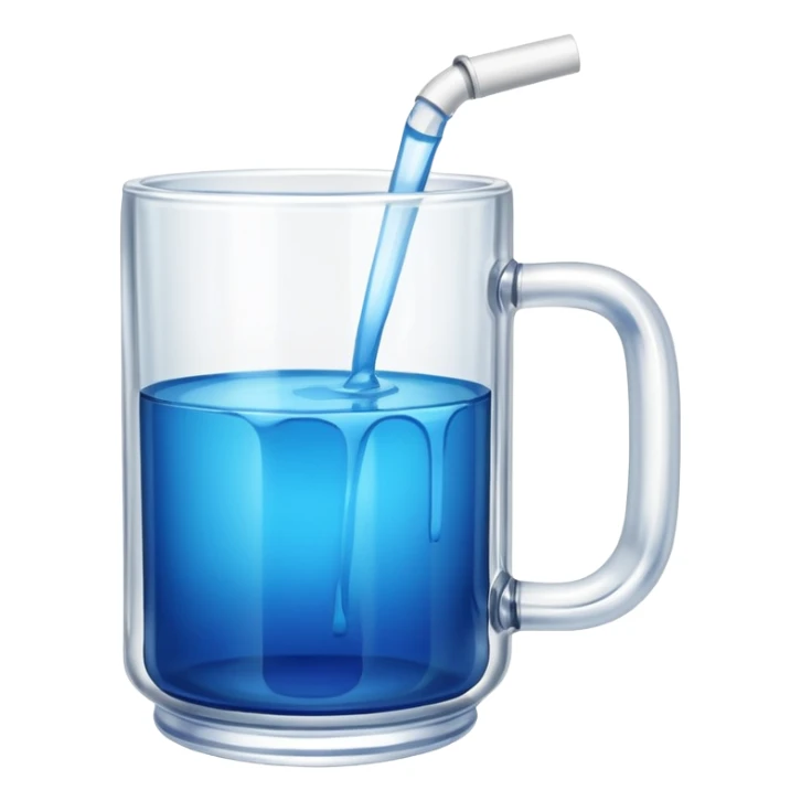 A large clear glass mug with a bright blue liquid inside.  Make the mug thicker and white/clear, not blue. beer stein. Handle is not blue. The walls of the mug are very thick and white. Only one handle. No actual beer. Can of redbull sticking out of too sticker