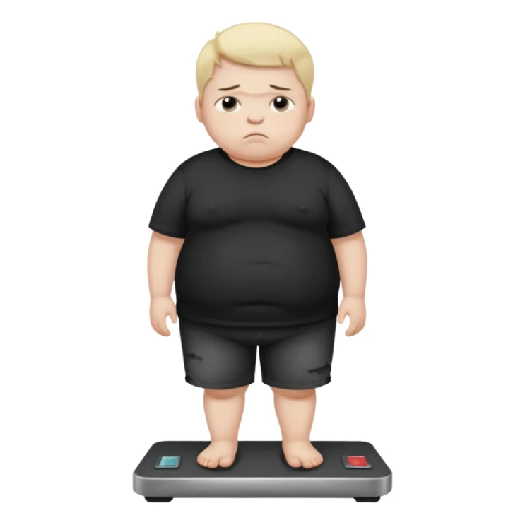 sad fat young boy in black t shirt on weight scale  sticker