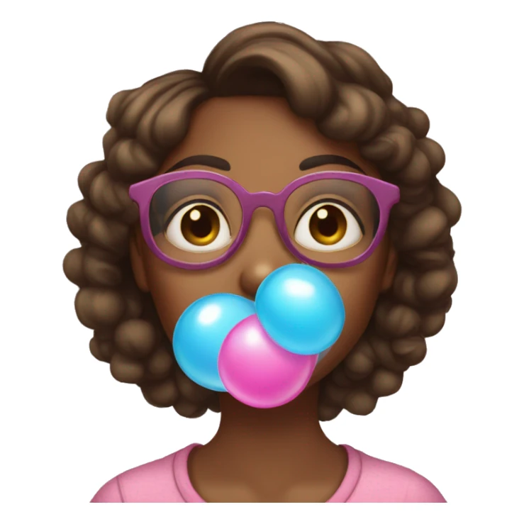 brown skin girl with glasses blowing bubble gum sticker