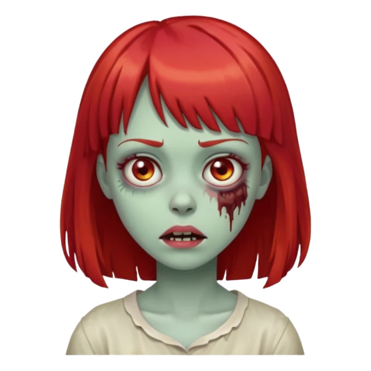 zombie girl, with red hair and bangs on forehead sticker