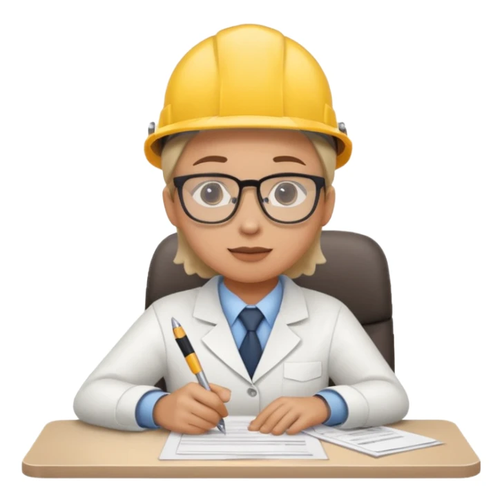The occupational safety specialist is sitting at the paperwork sticker