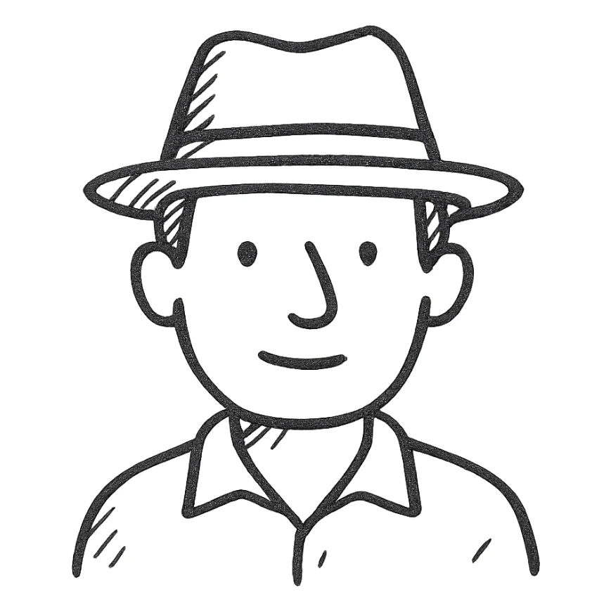 hand drawn outlined icon of a man with a hat sticker