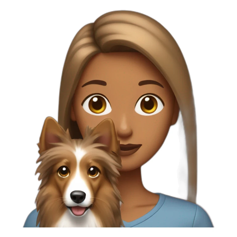 yong woman with light-broun straight hair holds a sable sheltie sticker