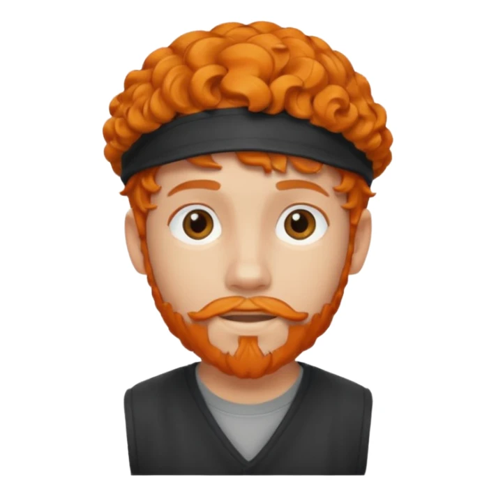 A boy with a backward cap, curly orange hair, and a goatee sticker