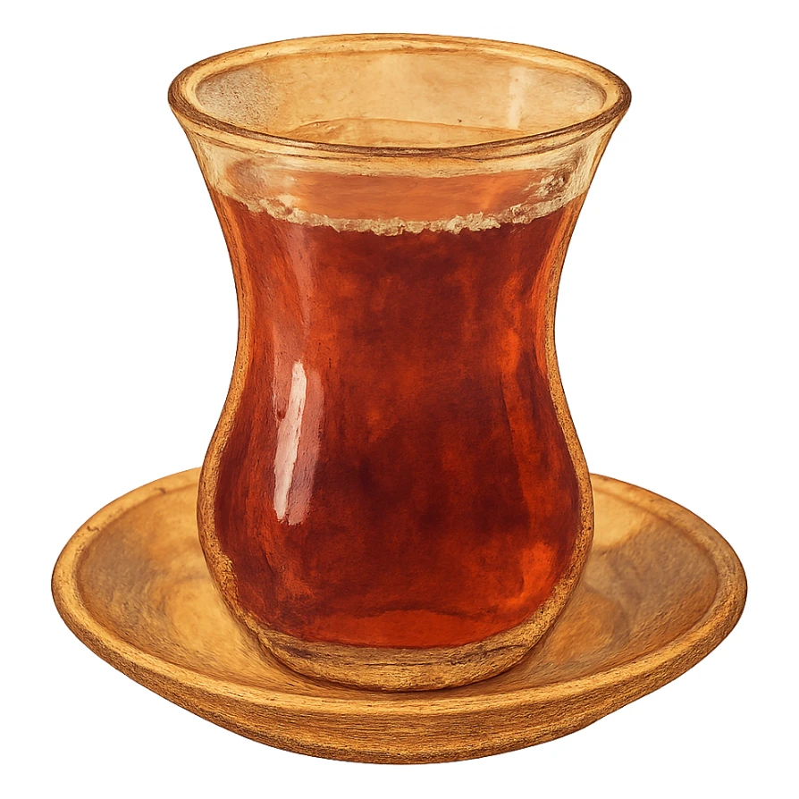 ghibli style, warm colors, çay in a tulip glass sticker