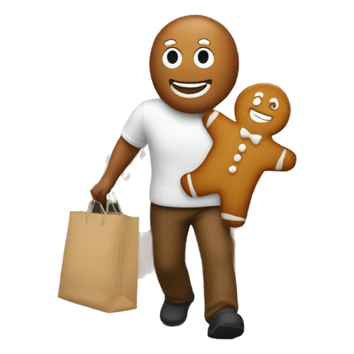 A gingerbread man carrying grocery bags sticker