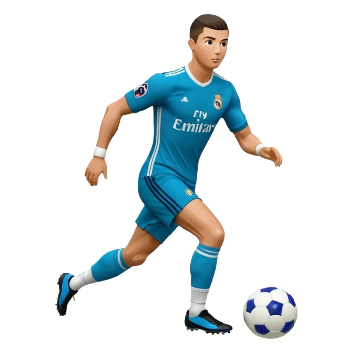 Ronaldo dribbling with a touch into a football While wearing a 2018 real madrid Retro blue kit  sticker
