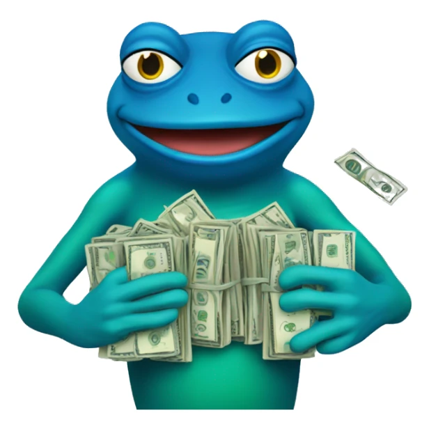 blue pepe frog holding a pile of cash sticker