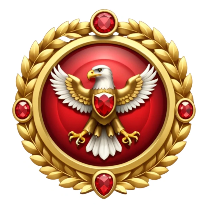 Bicephalous Eagle crest / brosch in a cirkel without background and with red gem sticker