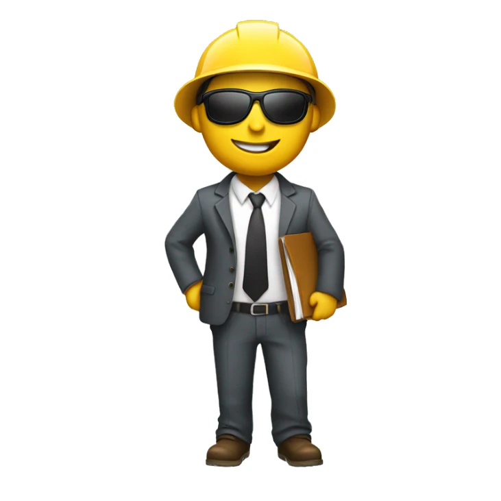 Engineer emoji with suit and hard hat white holding folder smiling and shades and safety jacket sticker