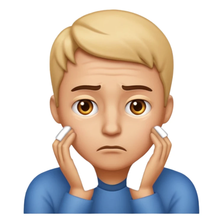 emoji in trouble thinking, worried expression, hand on chin, furrowed brows sticker