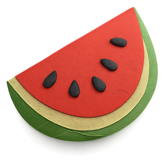a watermelon slice, with visible seeds, paper craft style sticker