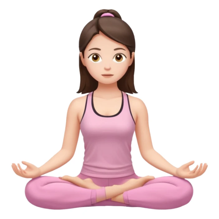white brunette girl in light pink workout clothes with hazel eyes meditating sticker