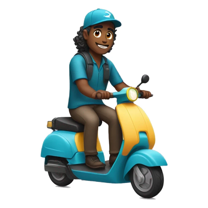 delivery man with long wavy hair on e-scooter sticker