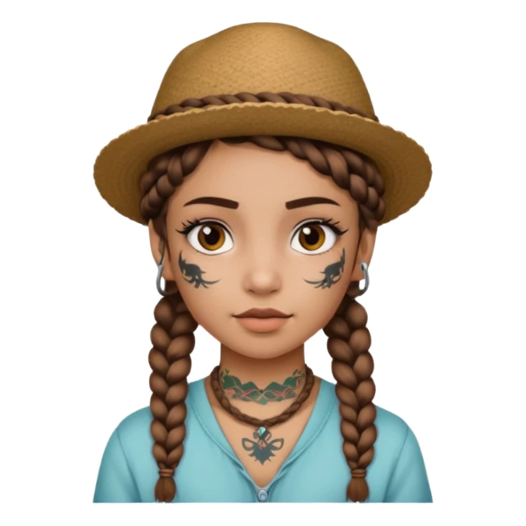 color braided girl with hat and face tattooed sticker
