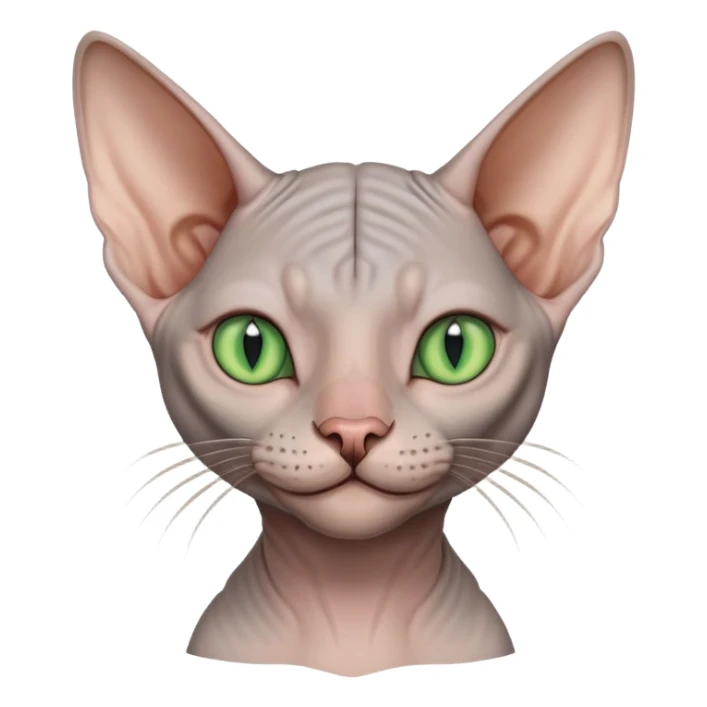 gray hairless Sphynx cat with green eyes, smiling sticker